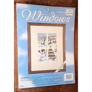 JCA Windows Winter Day Cross Stitch Kit 08032 Snowman Four Winter Scenes w Mat